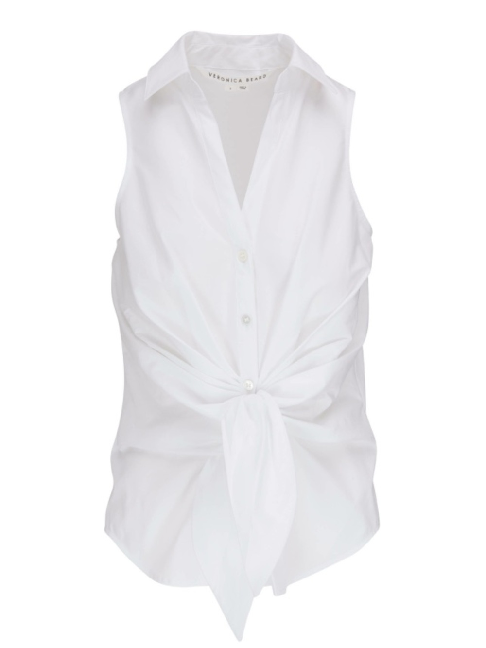 Veronica Beard White Sleeveless Button-Front Tie Shirt